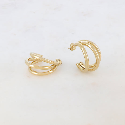 Créoles à puce triple rangs, effet lisse (taille L) Diamètre : 2,5 cm.