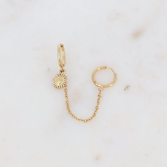 Mono créole avec chaîne, pampille forme soleil Longueur chaîne : 5 cm. Diamètre créoles: 1,2 cm