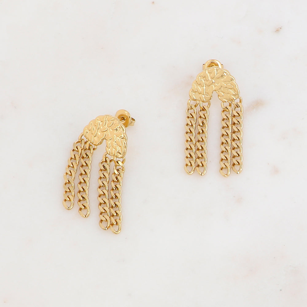 B.O à puce avec pièce martelée, mailles pendantes 1,8 x 3,8 cm.