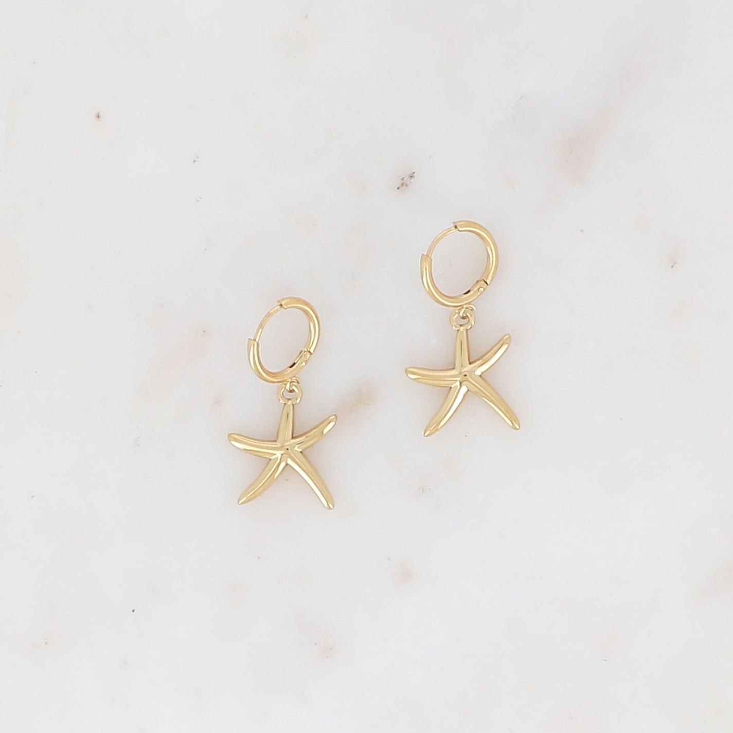 Créoles avec pendentif forme étoile de mer lisse 1,55 x 3 cm