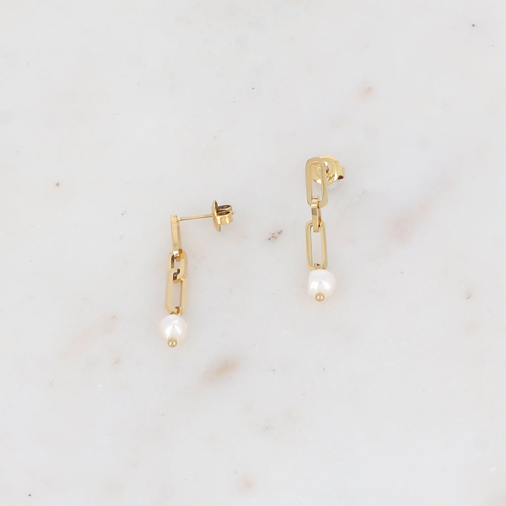 B.O à puce pendantes en maille, perles d'eau douce 0,6 x 3,2 cm