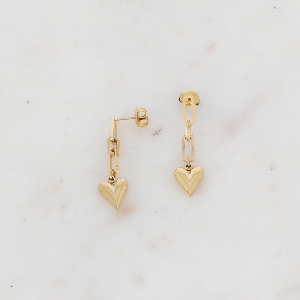 B.O à puce pendantes en maille et cœur lisse effet miroir 1 x 3,6 cm