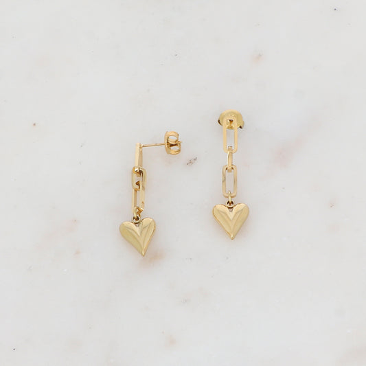B.O à puce pendantes en maille et cœur lisse effet miroir 1 x 3,6 cm