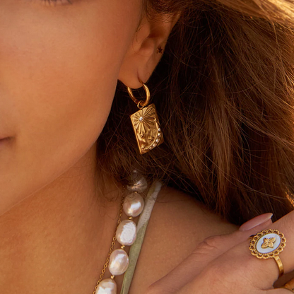 Créoles avec soleil, lune, étoile et strass