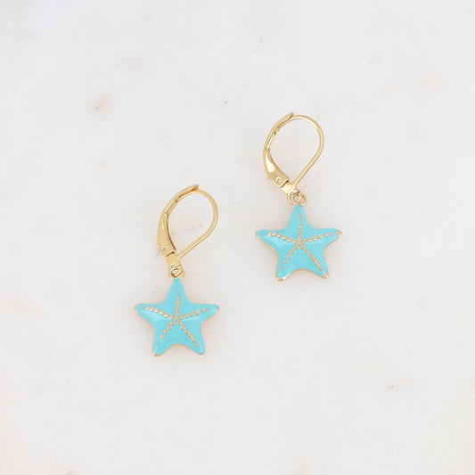 Créoles avec pampille étoile de mer émaillée 1,5x 3 cm