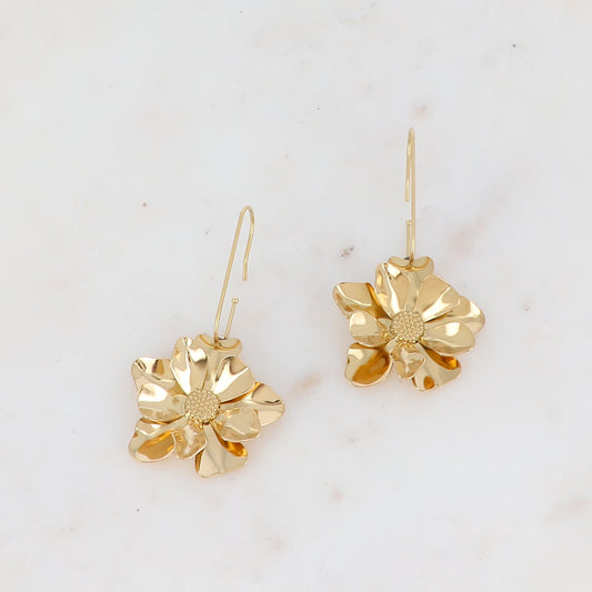 Créoles avec pampille fleur 3,1 x 5,8 cm.