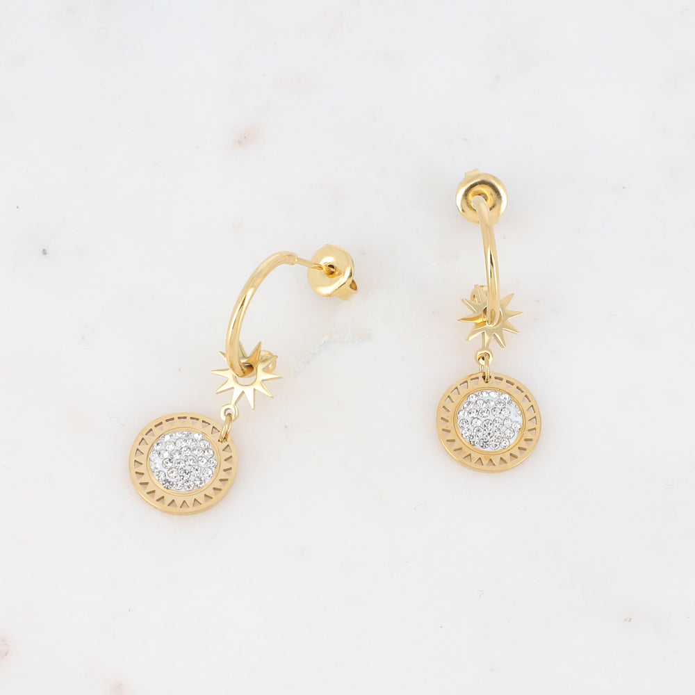 Créoles avec soleil et strass 1,2 x 3,2CM